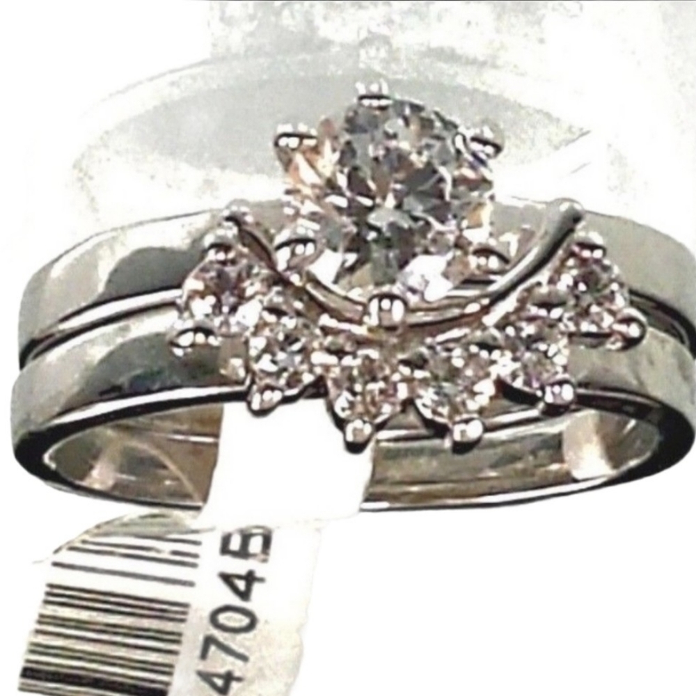 Silver Cubic Zirconia Wedding Band Ring Set Band Duo size 8 - Picture 10 of 12